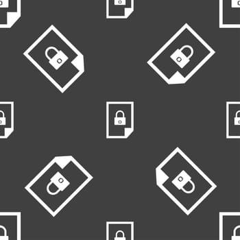 File locked icon sign. Seamless pattern on a gray background. illustration