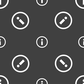 Information sign icon. Info speech bubble symbol. Seamless pattern on a gray background. illustration