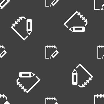 Edit document sign icon. Seamless pattern on a gray background. illustration