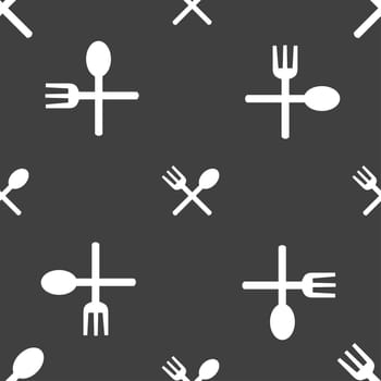 Fork and spoon crosswise, Cutlery, Eat icon sign. Seamless pattern on a gray background. illustration