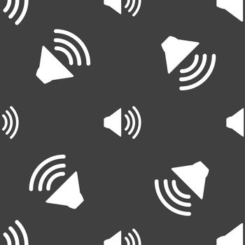 Speaker volume sign icon. Sound symbol. Seamless pattern on a gray background. illustration