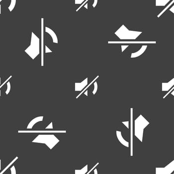 Mute speaker sign icon. Sound symbol.. Seamless pattern on a gray background. illustration