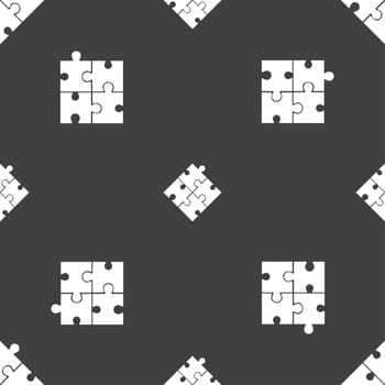 Puzzle piece icon sign. Seamless pattern on a gray background. illustration