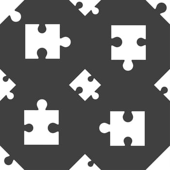 Puzzle piece icon sign. Seamless pattern on a gray background. illustration