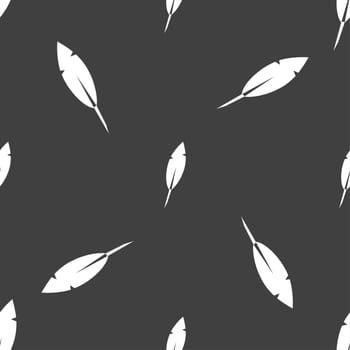 Feather sign icon. Retro pen symbo. Seamless pattern on a gray background. illustration