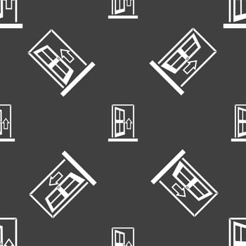 Door, Enter or exit icon sign. Seamless pattern on a gray background. illustration