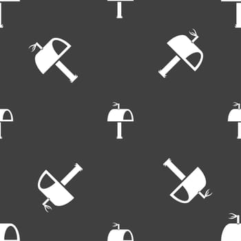 Mailbox icon sign. Seamless pattern on a gray background. illustration