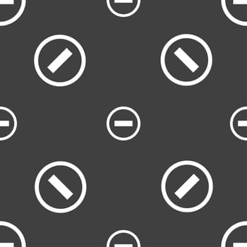 Minus sign icon. Negative symbol. Zoom out. Seamless pattern on a gray background. illustration