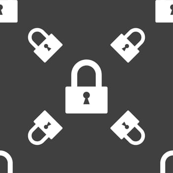 Lock sign icon. Locker symbol. Seamless pattern on a gray background. illustration