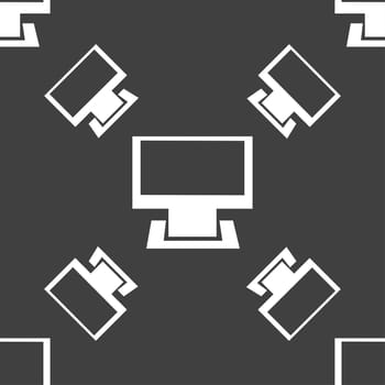 Computer widescreen monitor sign icon. Seamless pattern on a gray background. illustration