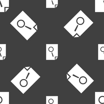 Search in file sign icon. Find in document symbol. Seamless pattern on a gray background. illustration