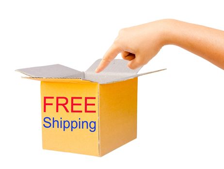 Boxes made of corrugated cardboard and hand, clipping path. Free Shipping