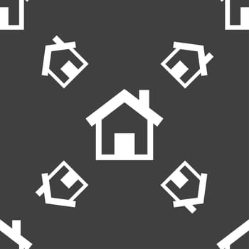 Home sign icon. Main page button. Navigation symbol. Seamless pattern on a gray background. illustration