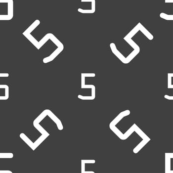 number five icon sign. Seamless pattern on a gray background. illustration