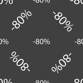 80 percent discount sign icon. Sale symbol. Special offer label. Seamless pattern on a gray background. illustration