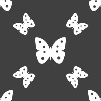 Butterfly sign icon. insect symbol. Seamless pattern on a gray background. illustration