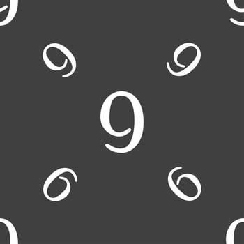 number Nine icon sign. Seamless pattern on a gray background. illustration