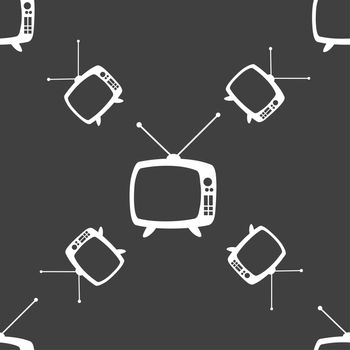 Retro TV mode sign icon. Television set symbol. Seamless pattern on a gray background. illustration