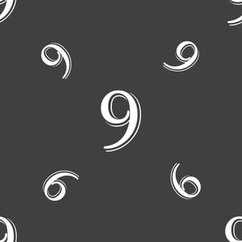 number Nine icon sign. Seamless pattern on a gray background. illustration