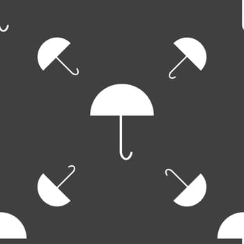 Umbrella sign icon. Rain protection symbol. Seamless pattern on a gray background. illustration