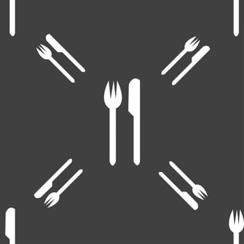 Eat sign icon. Cutlery symbol. Fork and knife. Seamless pattern on a gray background. illustration