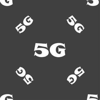 5G sign icon. Mobile telecommunications technology symbol. Seamless pattern on a gray background. illustration