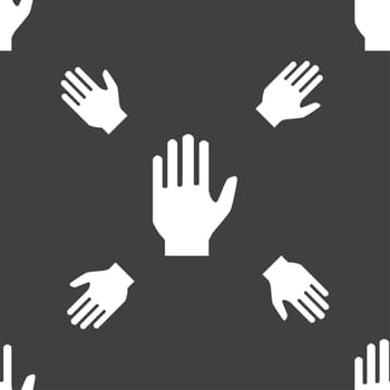 Hand print sign icon. Stop symbol. Seamless pattern on a gray background. illustration