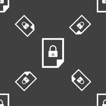 File locked icon sign. Seamless pattern on a gray background. illustration