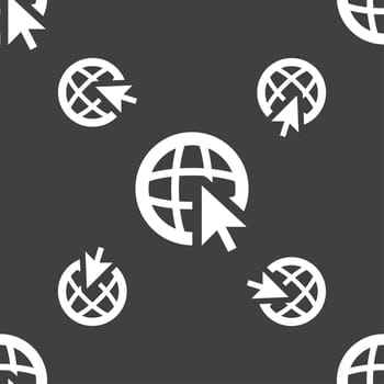 Internet sign icon. World wide web symbol. Cursor pointer. Seamless pattern on a gray background. illustration