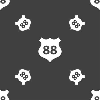 Route 88 highway icon sign. Seamless pattern on a gray background. illustration