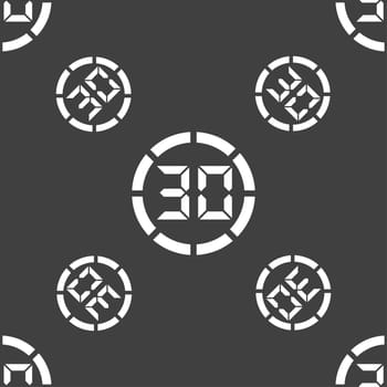 30 second stopwatch icon sign. Seamless pattern on a gray background. illustration