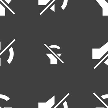 Mute speaker sign icon. Sound symbol.. Seamless pattern on a gray background. illustration