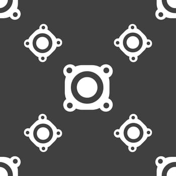 Speaker volume sign icon. Sound symbol. Seamless pattern on a gray background. illustration