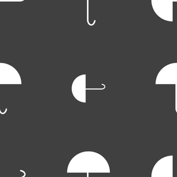 Umbrella sign icon. Rain protection symbol. Seamless pattern on a gray background. illustration