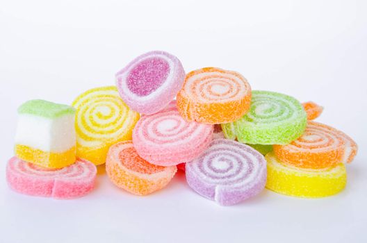 Jelly sugar candies on white background