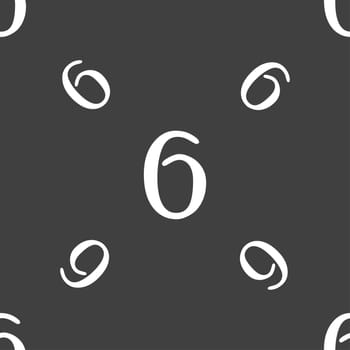 number six icon sign. Seamless pattern on a gray background. illustration