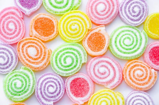 Jelly sugar candies on white background