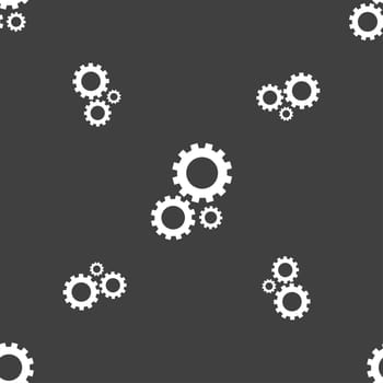 Cog settings sign icon. Cogwheel gear mechanism symbol. Seamless pattern on a gray background. illustration