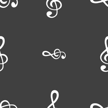 treble clef icon. Seamless pattern on a gray background. illustration