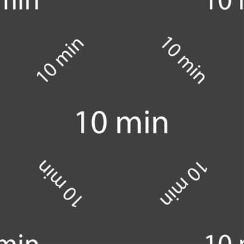 10 minutes sign icon. Seamless pattern on a gray background. illustration