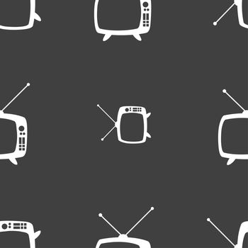 Retro TV mode sign icon. Television set symbol. Seamless pattern on a gray background. illustration