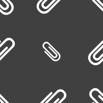 Paper clip sign icon. Clip symbol. Seamless pattern on a gray background. illustration