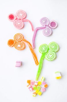 Jelly sugar candies on white background