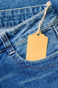 blue denim jeans with paper label