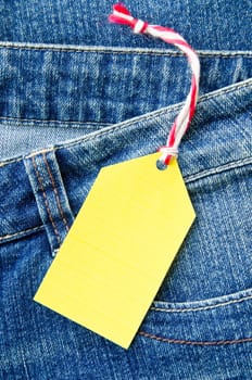 blue denim jeans with paper label