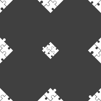 Puzzle piece icon sign. Seamless pattern on a gray background. illustration