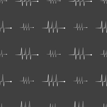 Cardiogram monitoring sign icon. Heart beats symbol. Seamless pattern on a gray background. illustration