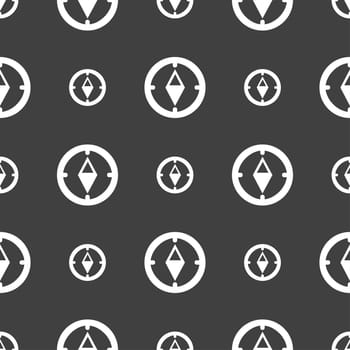 Compass sign icon. Windrose navigation symbol. Seamless pattern on a gray background. illustration
