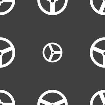 Steering wheel icon sign. Seamless pattern on a gray background. illustration