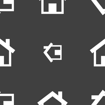 Home sign icon. Main page button. Navigation symbol. Seamless pattern on a gray background. illustration